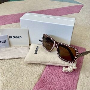 NEW Jacquemus Cabana Brown Cream White Zebra Stripe Sunglasses Cat 3 Polarized
